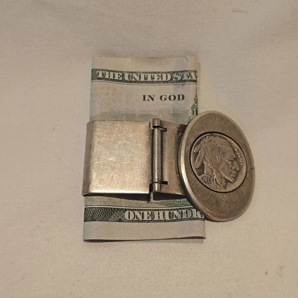 Buffalo Money Clip Sterling Silver,Authentic 1937.